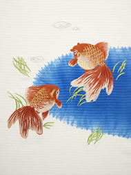 金魚遊図刺繍絽塩瀬名古屋帯地 おび弘製