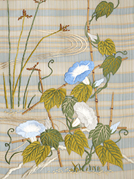 垣根に木賊と朝顔刺繍夏名古屋帯地 工芸キモノ野口