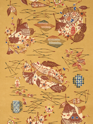 吹き寄せ模様型絵染名古屋帯地 国画会会員 立花長子作