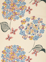 紫陽花に蝶々型絵染名古屋帯地 国画会会員 立花長子作