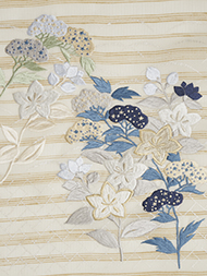 露芝に草花刺繍名古屋帯地 工芸キモノ野口