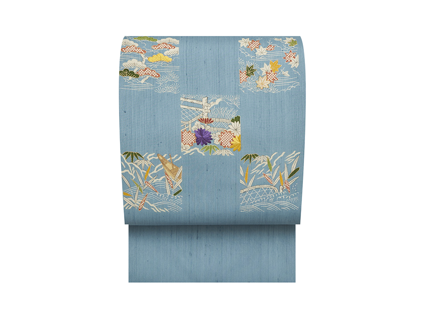 市松取御所解模様夏名古屋帯 工芸キモノ野口(f20_6190aM) 帯紹介 市松取御所解模様夏名古屋帯 工芸キモノ野口(f20_6190aM) 帯紹介