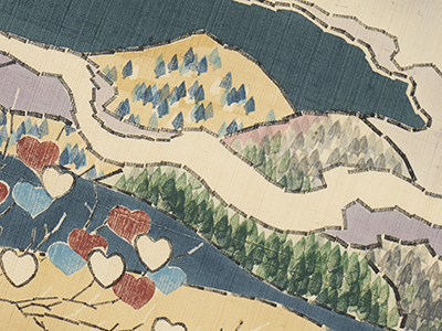 山の風景図木版染名古屋帯 小山保家作(K21_8086bP) 帯紹介