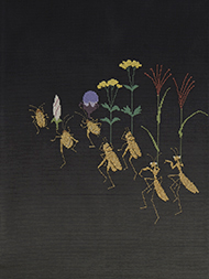 お花を持った虫の行列夏名古屋帯