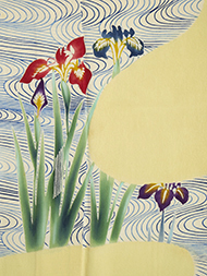 流水に花菖蒲図型絵染単衣訪問着 「型絵染」人間国宝 稲垣稔次郎作