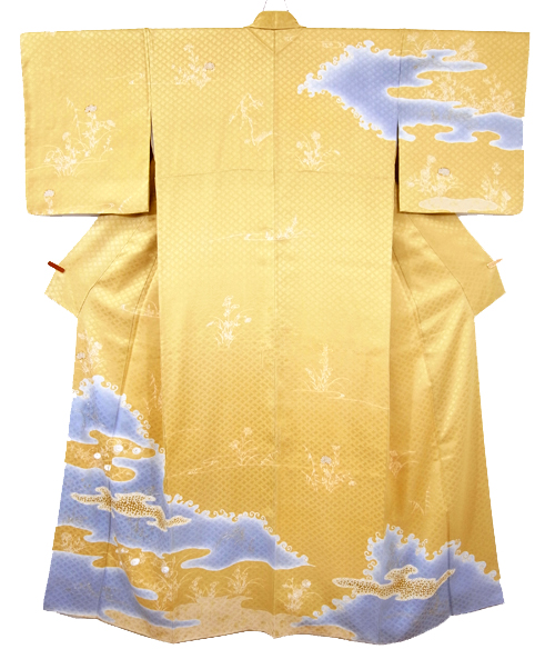 水辺に秋草の模様友禅に刺繍訪問着