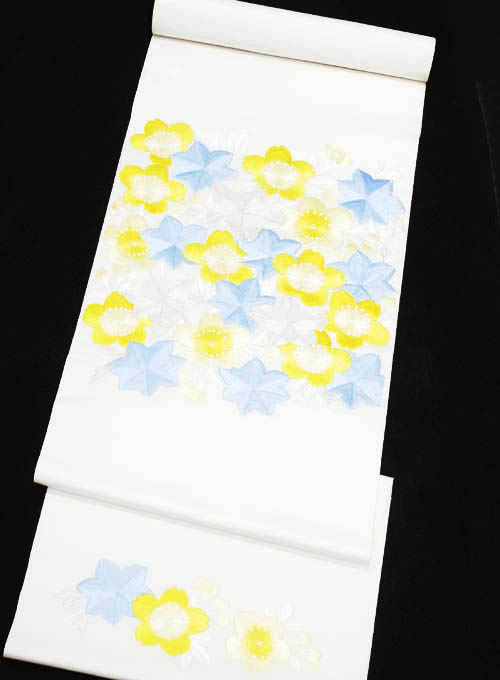 桜と楓図刺繍九寸名古屋帯地 工芸きもの野口