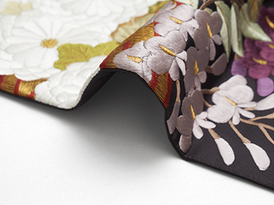 舟菊と藤文様刺繍袋帯地 工芸キモノ野口(G89760Eh) 未仕立品紹介