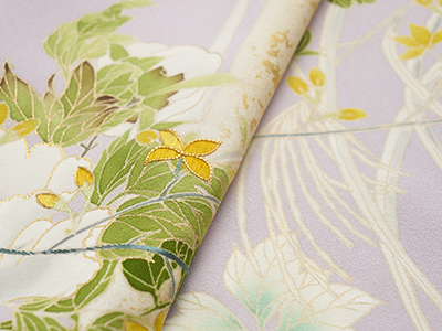霞暈しに草花の刺繍附下着物地(K992360nr) 未仕立品紹介