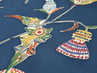 アザミと蝶々型絵染名古屋帯地 国画会会員 立花長子作(P20_1660ec) 未