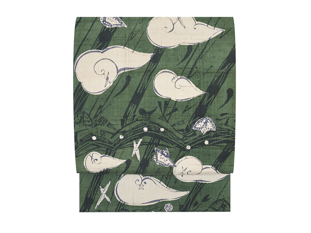 雲」型絵染紬名古屋帯地 国画会会員 板倉眞理子作(P20_1520ec 雲」型絵染紬名古屋帯地 国画会会員 板倉眞理子作(P20_1520ec