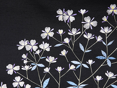 ムラサキツユクサ花手刺繍紬名古屋帯 日本工芸会正会員 森康次作