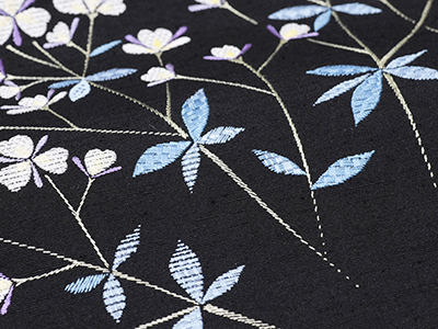 ムラサキツユクサ花手刺繍紬名古屋帯 日本工芸会正会員 森康次作