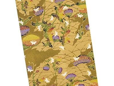 タイムセール縮緬❀　薊と蝶々　状態とても良い　正絹　名古屋帯