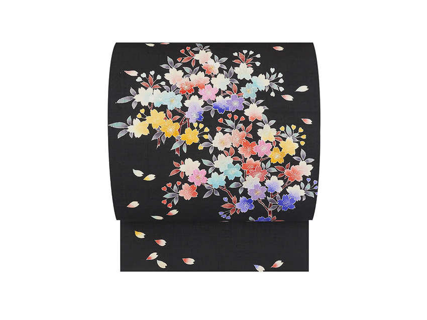 桜の花友禅に刺繍結城紬開名古屋帯 紬屋吉平(M73220p+) 帯紹介