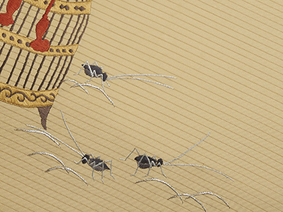 虫かごに鈴虫の図刺繍絽開名古屋帯(K20_6130wb) 帯紹介