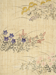 秋草模様手描麻開名古屋帯 桐山紫香作