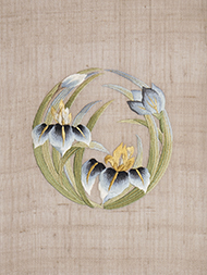 菖蒲の丸紋刺繍夏名古屋帯 工芸キモノ野口