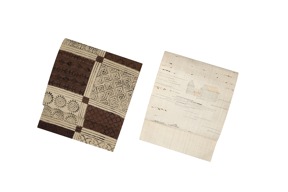 古代文様手機本袋帯 枡屋高尾製、有平縞手描名古屋帯、くしすき織獅噛文袋帯、花唐草文様袋帯