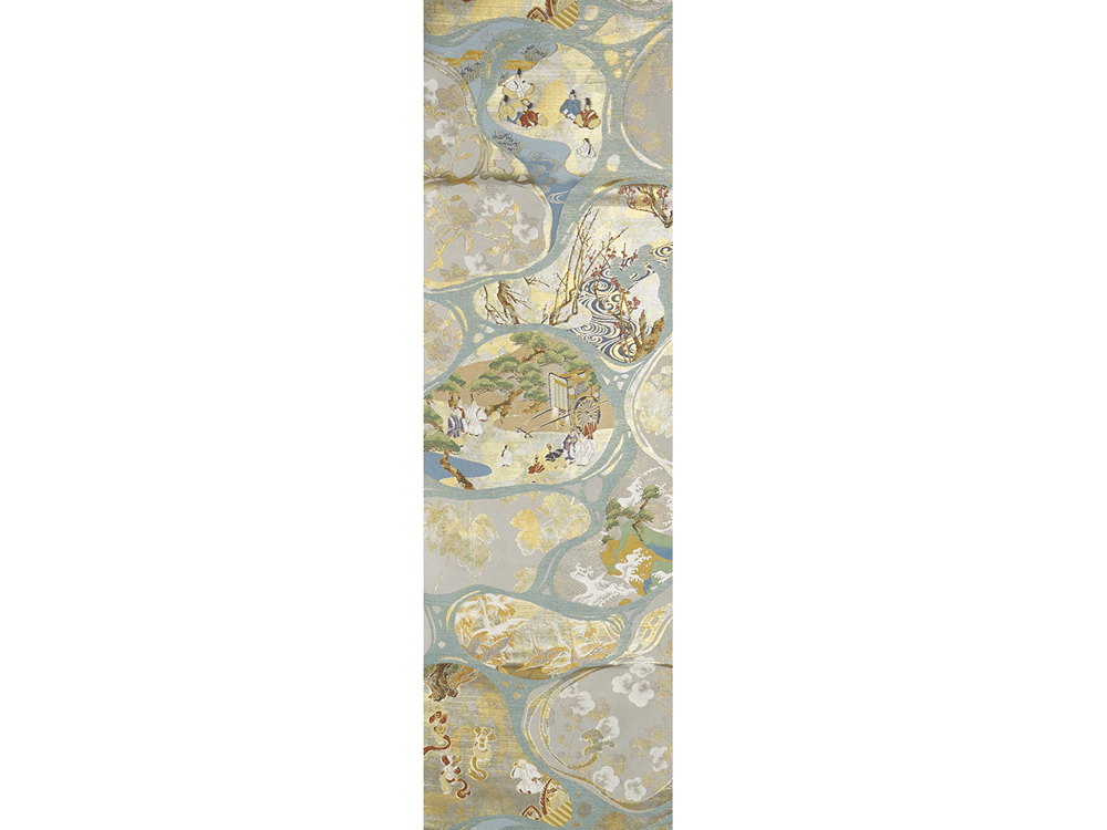 本極錦 水面に大和絵の図 プラチナ箔本袋帯 川島織物製(M82'660Ke