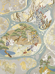 本極錦 水面に大和絵の図 プラチナ箔本袋帯 川島織物製